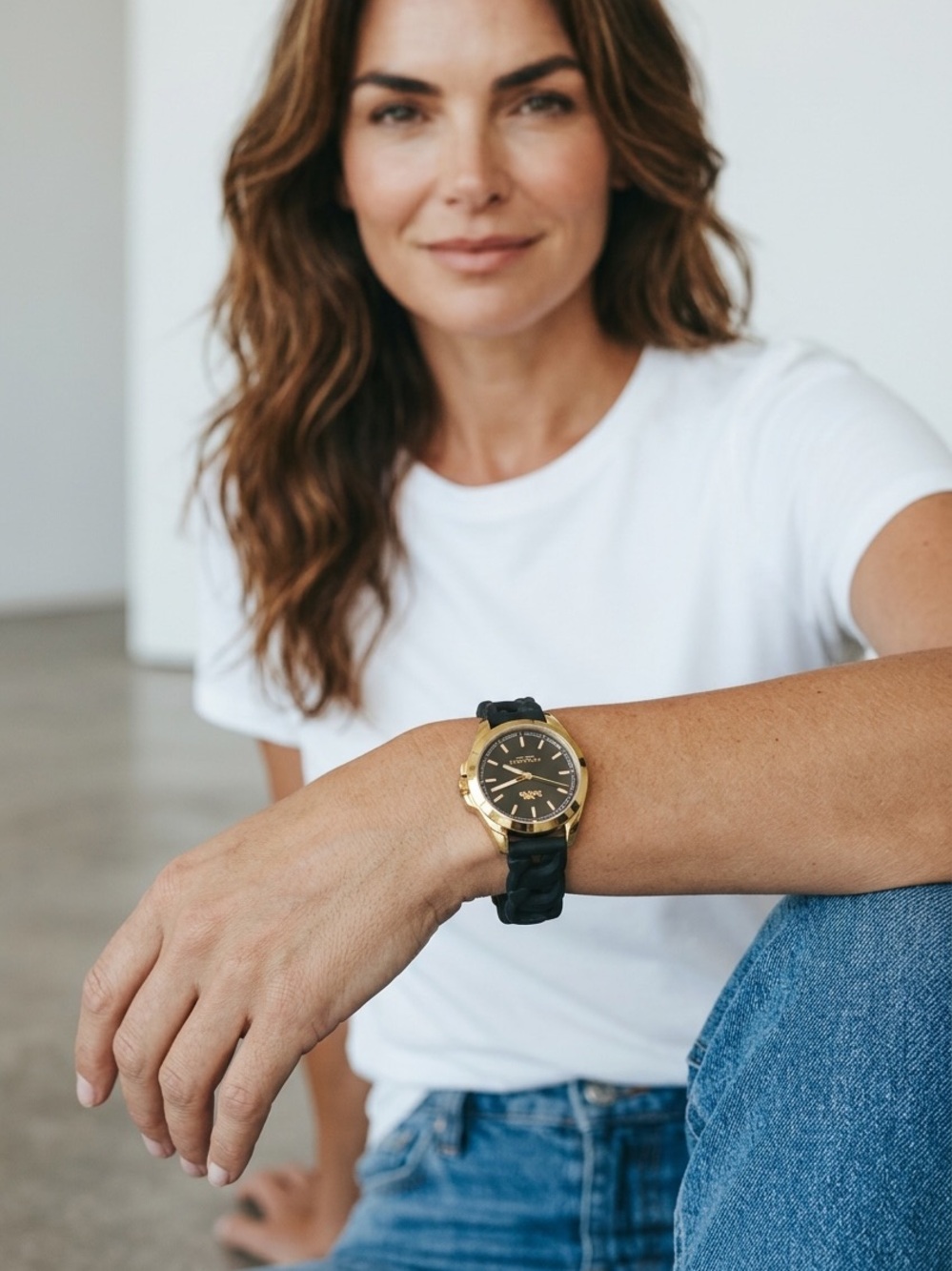 Coach Gold-Tone Black Dial Women's Watch with Black Braided Strap